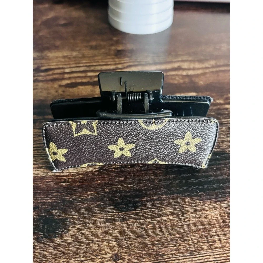 Designer Inspired Brown Monogram Hair Clip